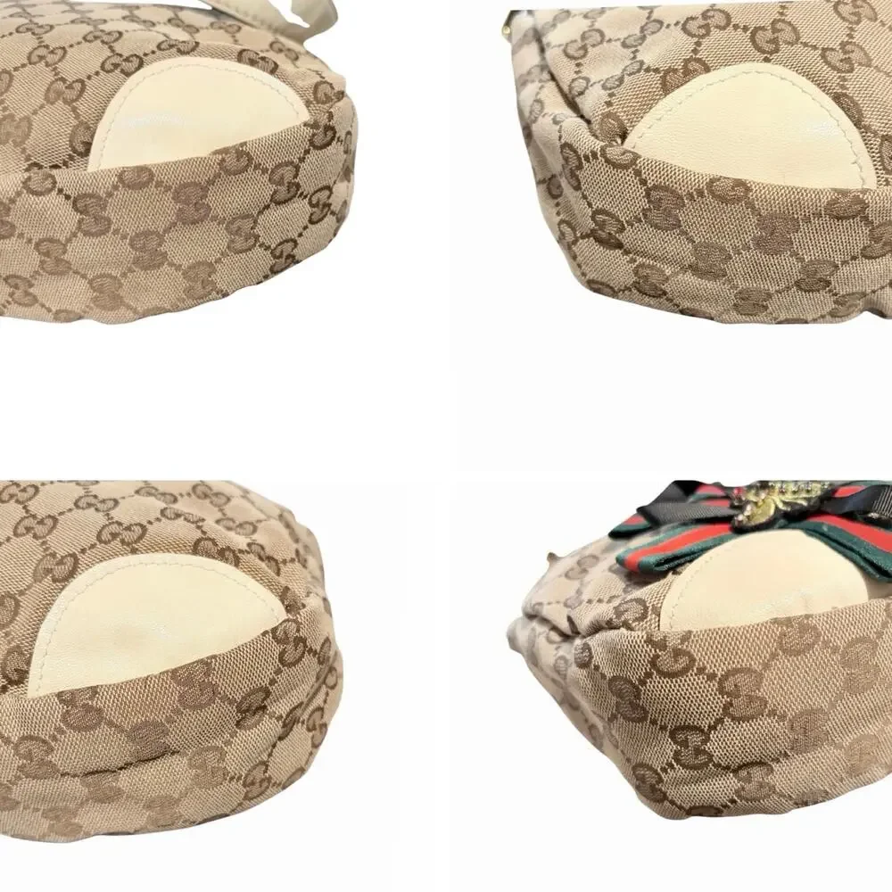 Gucci New Britt GG Canvas Web Stripe Hobo Shoulder Bag Beige Gold Hardware